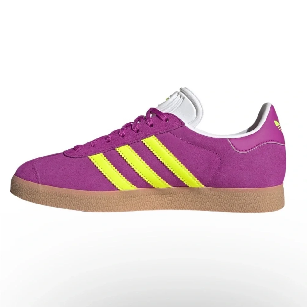WMNS ADIDAS ORIGINALS GAZELLE PURPLE BURST NEON SOLAR YELLOW SHOES SNEAKERS - Picture 10 of 17